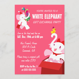 Kawaii Cartoon X-mas White Elephant Party Invitation