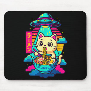 Kawaii Cat Alien Ufo Ramen Graphic Tee Funny Japan Mouse Mat