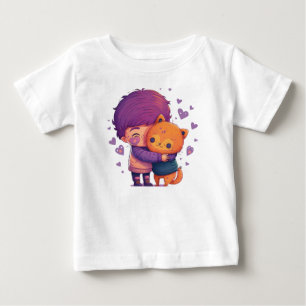 Kawaii cat and a little Kid hugging eachother Baby T-Shirt