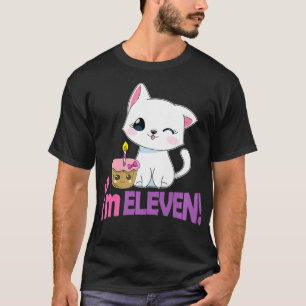 Kawaii Cat and Cake Birthday Gift 11 Years Old T-Shirt