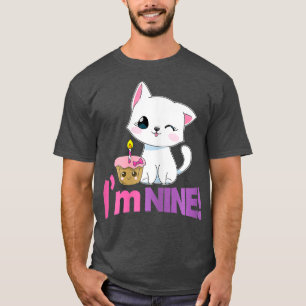 Kawaii Cat and Cake Birthday Gift 9 Years Old T-Shirt