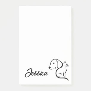 Kawaii Cat and Dog Line Art Post-it Notes
