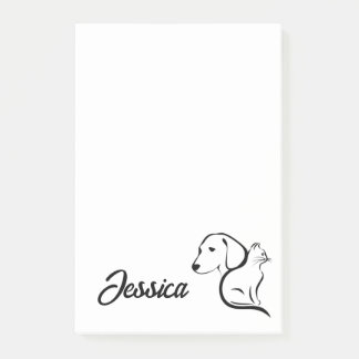 Kawaii Cat and Dog Line Art Post-it Notes