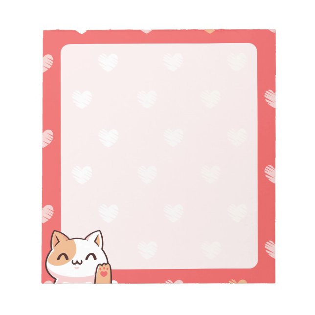 Kawaii Cat and Hearts Notepad (Front)