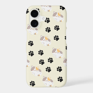 Kawaii Cat and Paw Print Pattern Case