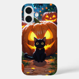 Kawaii Cat and Pumpkin iPhone 16 Case