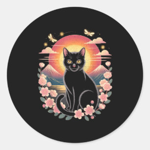 Kawaii Cat Anime Japanese Retro Men Women Kids Fun Classic Round Sticker