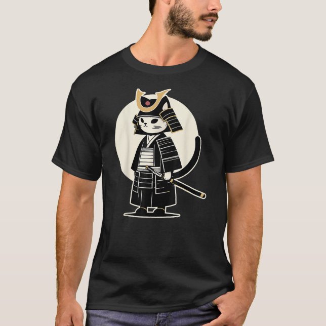Kawaii Cat Anime Japanese Retro Samurai Novelty Fu T-Shirt (Front)