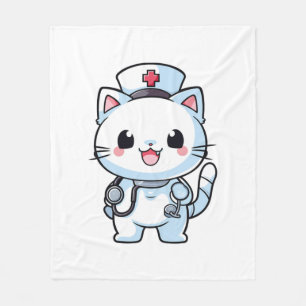Kawaii Cat as a Nurse Fleece Blanket