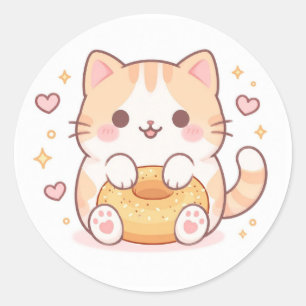 Kawaii cat bagel classic round sticker