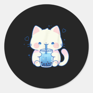 Kawaii Cat Boba Japanese Cute Aesthetic Anime Girl Classic Round Sticker