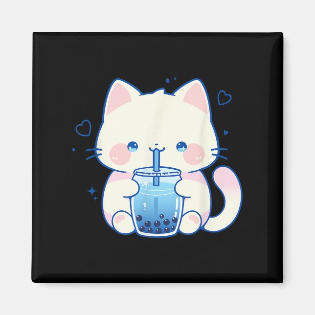 Kawaii Cat Boba Japanese Cute Aesthetic Anime Girl Magnet (Front)