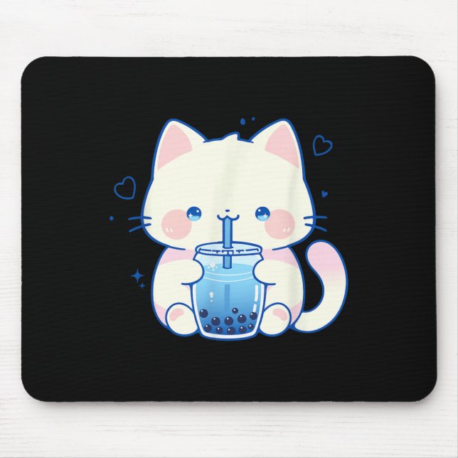 Kawaii Cat Boba Japanese Cute Aesthetic Anime Girl Mouse Mat (Front)