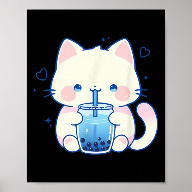 Kawaii Cat Boba Japanese Cute Aesthetic Anime Girl Poster (Front)