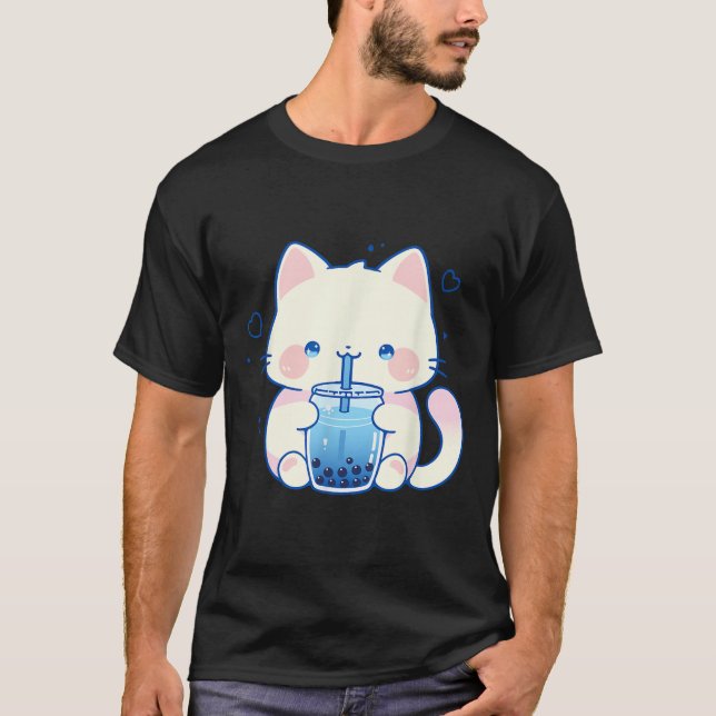 Kawaii Cat Boba Japanese Cute Aesthetic Anime Girl T-Shirt (Front)