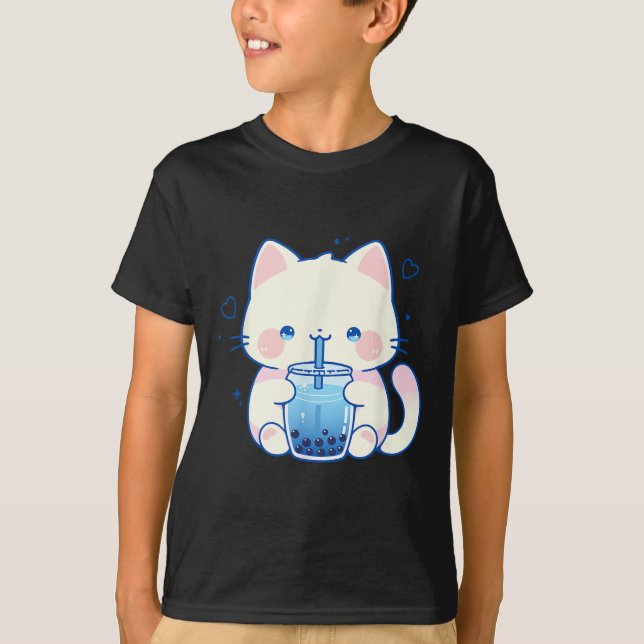 Kawaii Cat Boba Japanese Cute Aesthetic Anime Girl T-Shirt (Front)