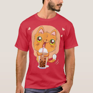 Kawaii Cat Boba Tea Bubble Tea Anime for Girls Tee