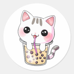 Kawaii cat bubble tea classic round sticker