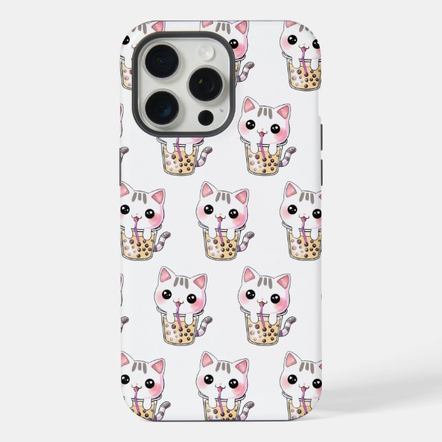 Kawaii cat bubble tea iPhone case (Back)