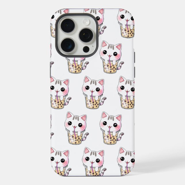 Kawaii cat bubble tea iPhone case (Back)