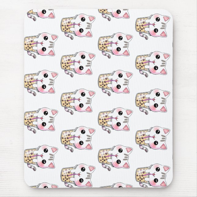 Kawaii cat bubble tea mouse mat (Front)