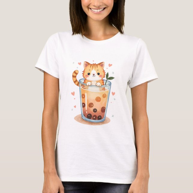 Kawaii Cat Bubble Tea Pastel  T-Shirt (Front)