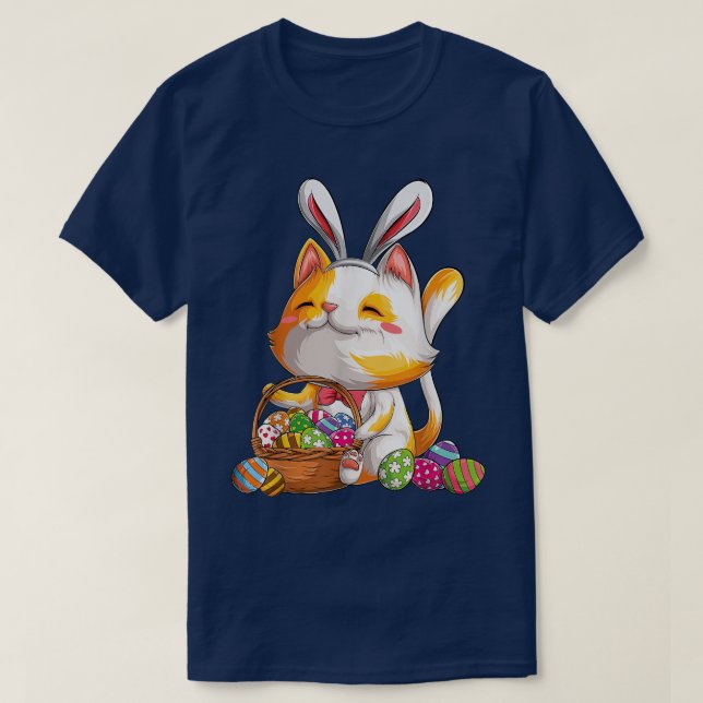 Kawaii Cat Bunny Happy Easter Day Egg Costume Girl T-Shirt (Design Front)
