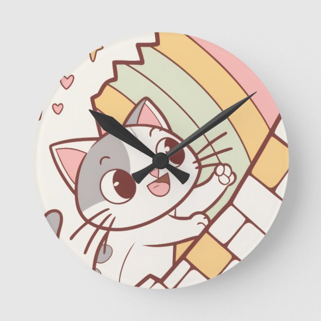 Kawaii Cat Bursting Wall clock cute  (Front)