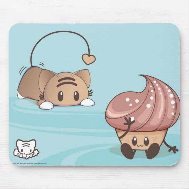 Kawaii Cat & Cake Mousepad. Mouse Mat (Front)