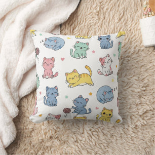 Kawaii Cat Cartoon Pattern Pillow
