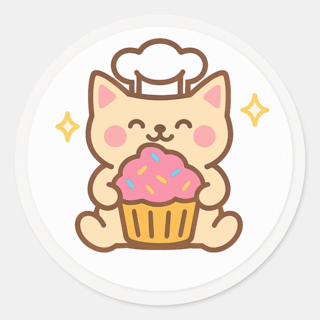 Kawaii Cat Chef With Cupcake Sticker (Front)