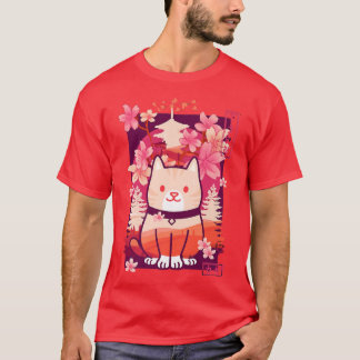 Kawaii Cat Cherry Blossom Anime Kitten Sakura  T-Shirt