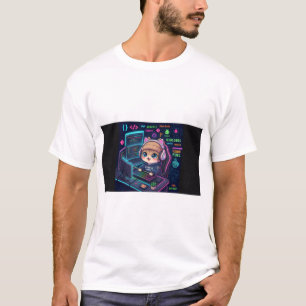 Kawaii Cat Coder T-Shirt Cute Neon Programmer Ca