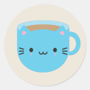 Kawaii Cat Cup of Tea Classic Round Sticker