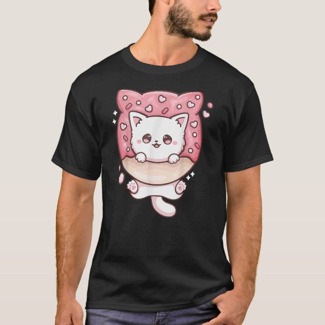 Kawaii Cat Donut Anime Lover Otaku T-Shirt (Front)