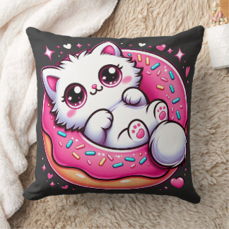 Kawaii Cat Doughnut - Anime Lover Otaku Cute Throw Cushion