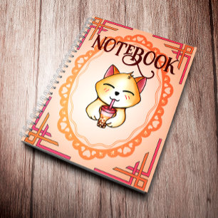Kawaii Cat Drinking Boba Milk Tea Notebook