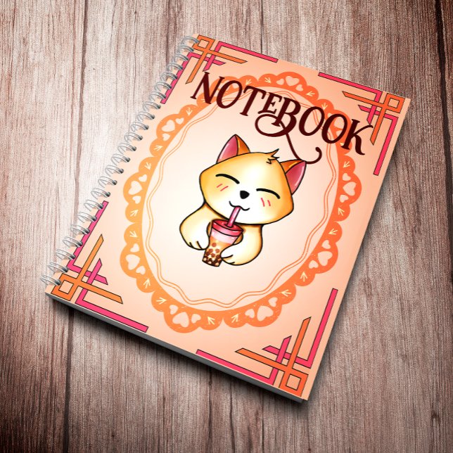 Kawaii Cat Drinking Boba Milk Tea Notebook (Creator Uploaded)