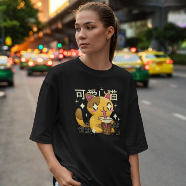 Kawaii Cat Drinking Bubble Tea T-Shirt (Creator Uploaded)