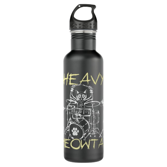 Kawaii Cat Drummer Heavy Meow Metal Music Lover Ro 710 Ml Water Bottle (Front)