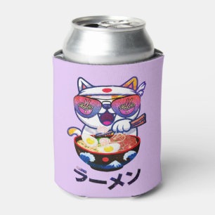 Kawaii Cat Eating Ramen – Cute Japanese Noodles Can Cooler