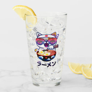 Kawaii Cat Eating Ramen – Cute Japanese Noodles Glass