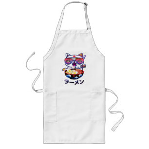 Kawaii Cat Eating Ramen – Cute Japanese Noodles Long Apron
