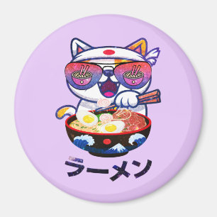 Kawaii Cat Eating Ramen – Cute Japanese Noodles Magnet