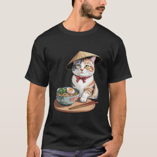 Kawaii Cat Eating Ramen Funny Japanese Anime Men W T-Shirt