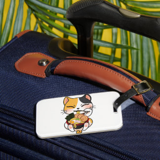 Kawaii Cat Eating Ramen Japanese Food Pet Lover Luggage Tag