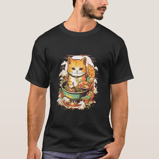 Kawaii Cat Eating Ramen Noodle I Just Really Love  T-Shirt (Front)