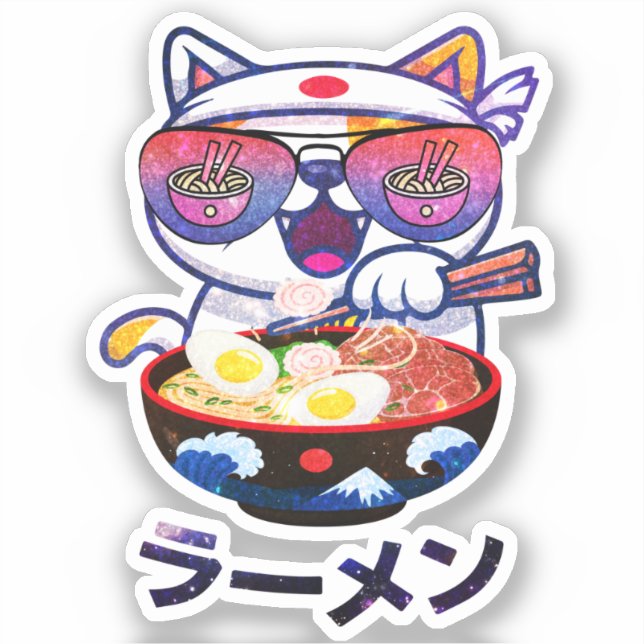 Kawaii Cat Eating Ramen Noodles (Front)