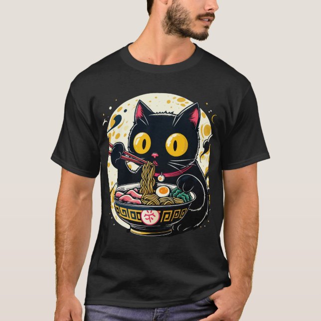 Kawaii Cat Eating Ramen Noodles Anime Gif Teens T-Shirt (Front)