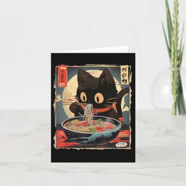 Kawaii Cat Eating Ramen Noodles Anime Gift Girls T Card (Front)